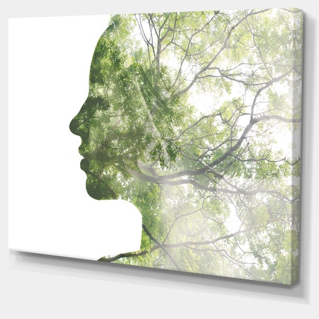 Lady Combined With Green Tree - Portrait Canvas Wall Art Print
