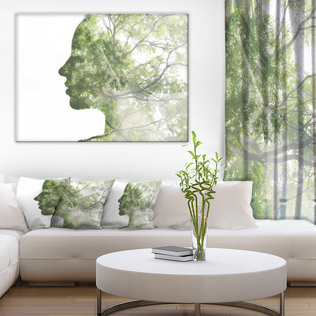 Lady Combined With Green Tree - Portrait Canvas Wall Art Print