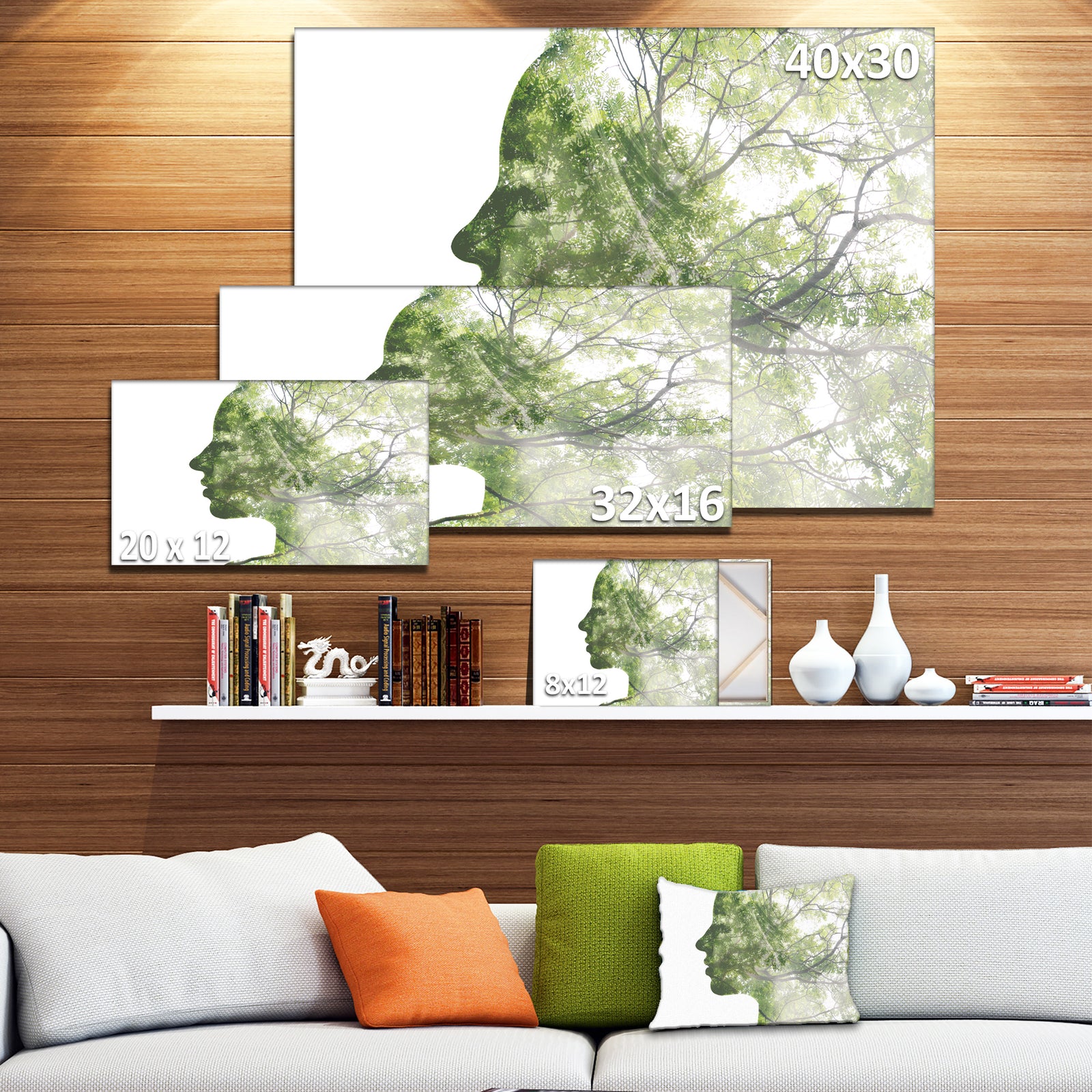 Lady Combined With Green Tree - Portrait Canvas Wall Art Print