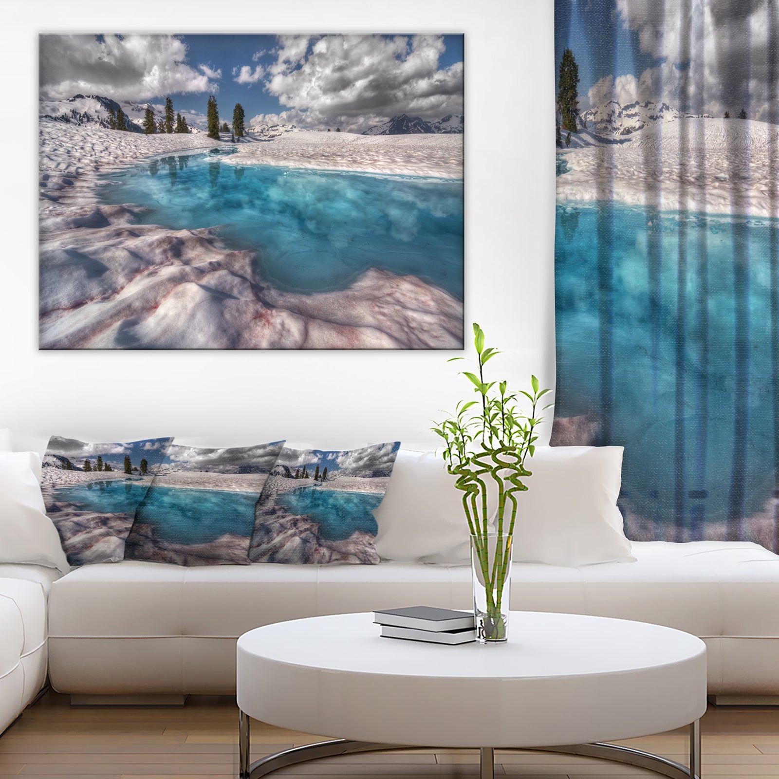Amazing Blue Melt Lake in Fog - Large Landscape Art Canvas Print