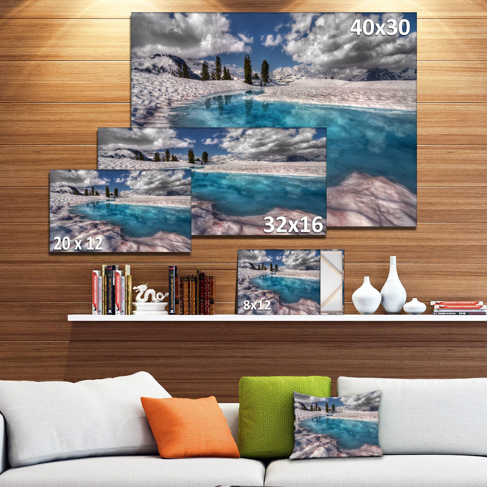 Amazing Blue Melt Lake in Fog - Large Landscape Art Canvas Print