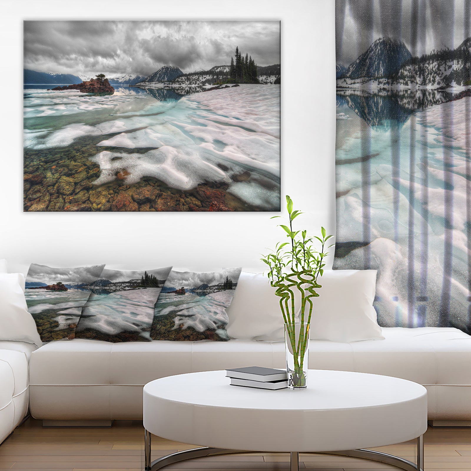 Frozen Mountain Lake Shore - Landscape Wall Art Print Canvas