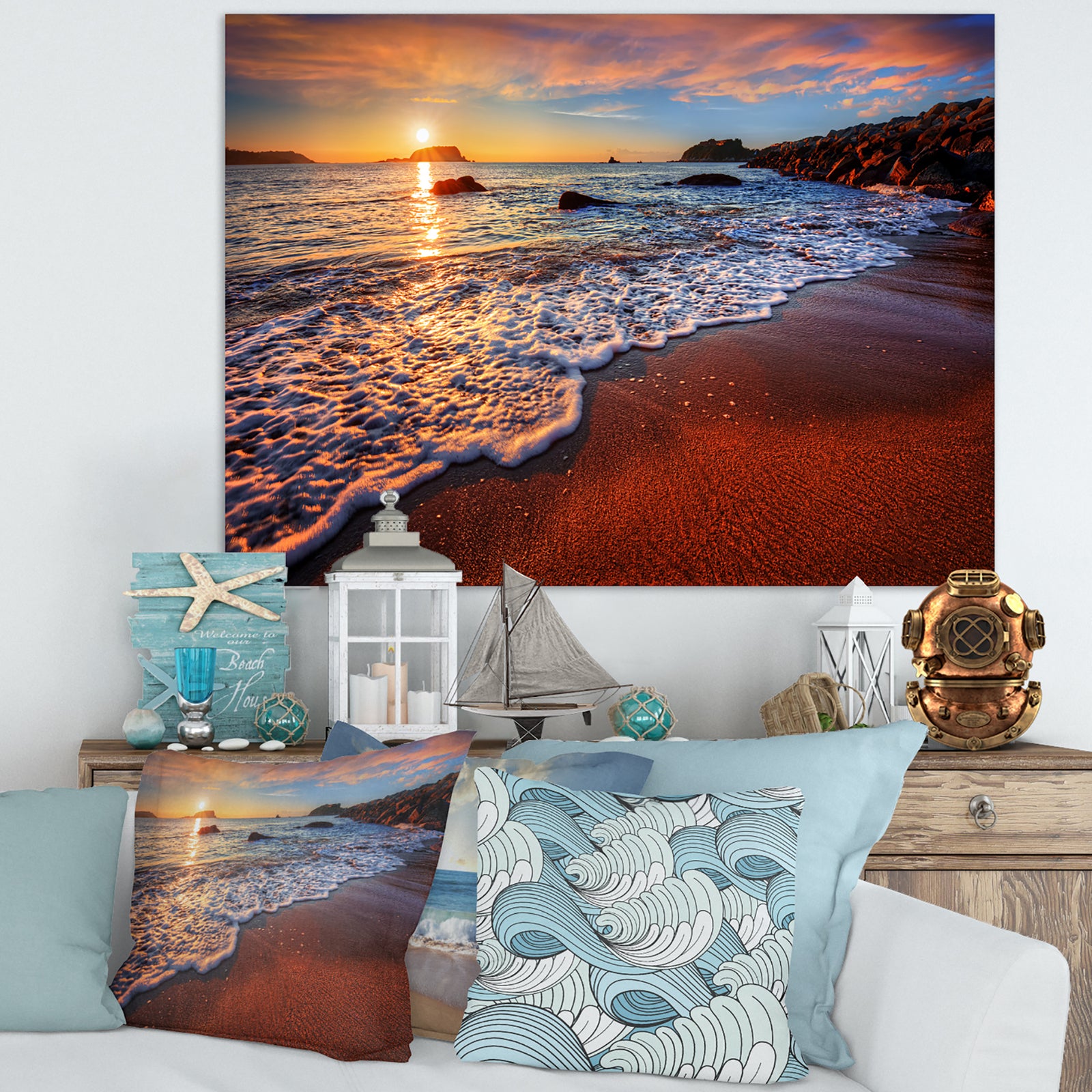 Stunning Ocean Beach at Sunset - Seashore Canvas Art Print