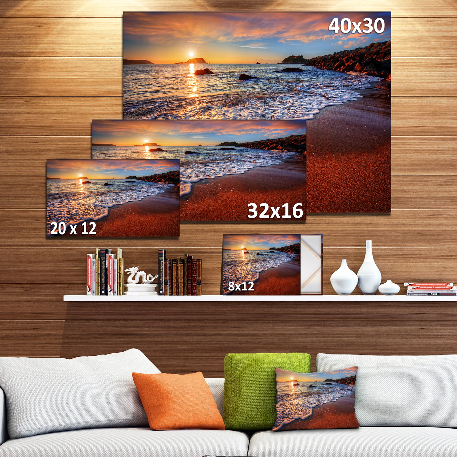 Stunning Ocean Beach at Sunset - Seashore Canvas Art Print
