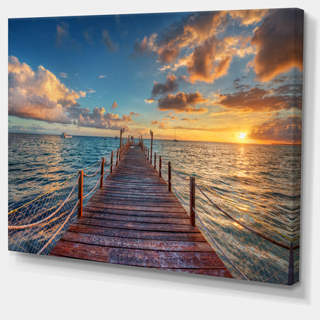 Brilliant Sunrise over Sea Pier - Modern Canvas Art Print