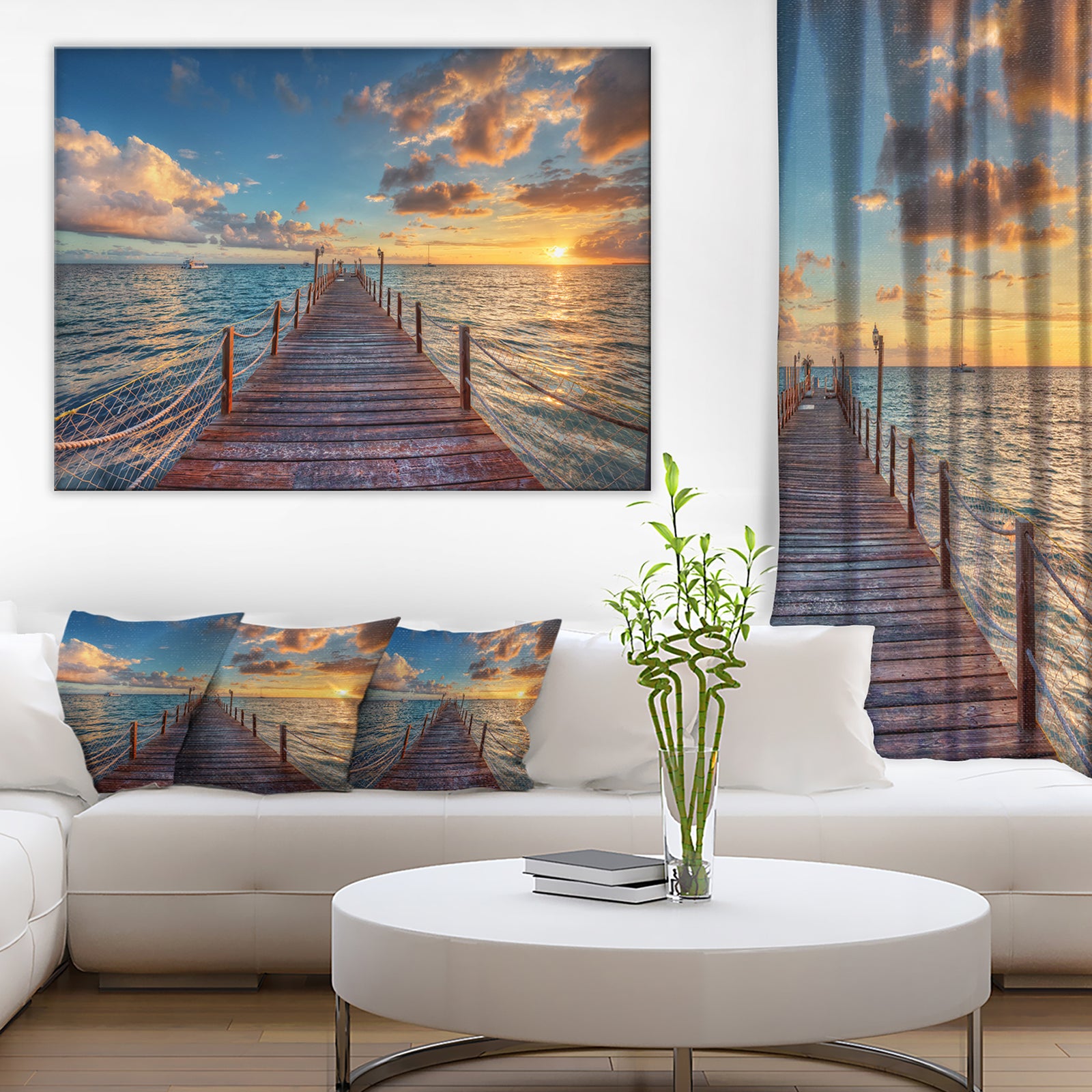 Brilliant Sunrise over Sea Pier - Modern Canvas Art Print