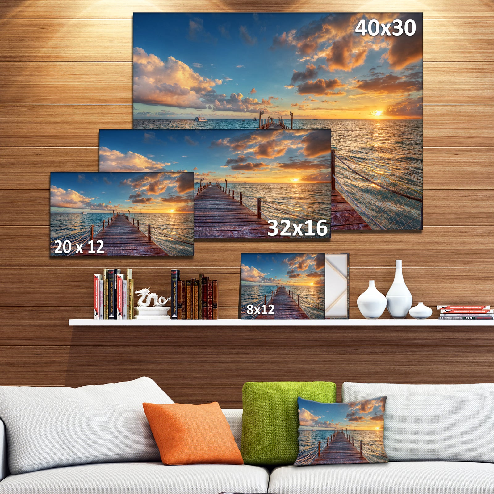 Brilliant Sunrise over Sea Pier - Modern Canvas Art Print