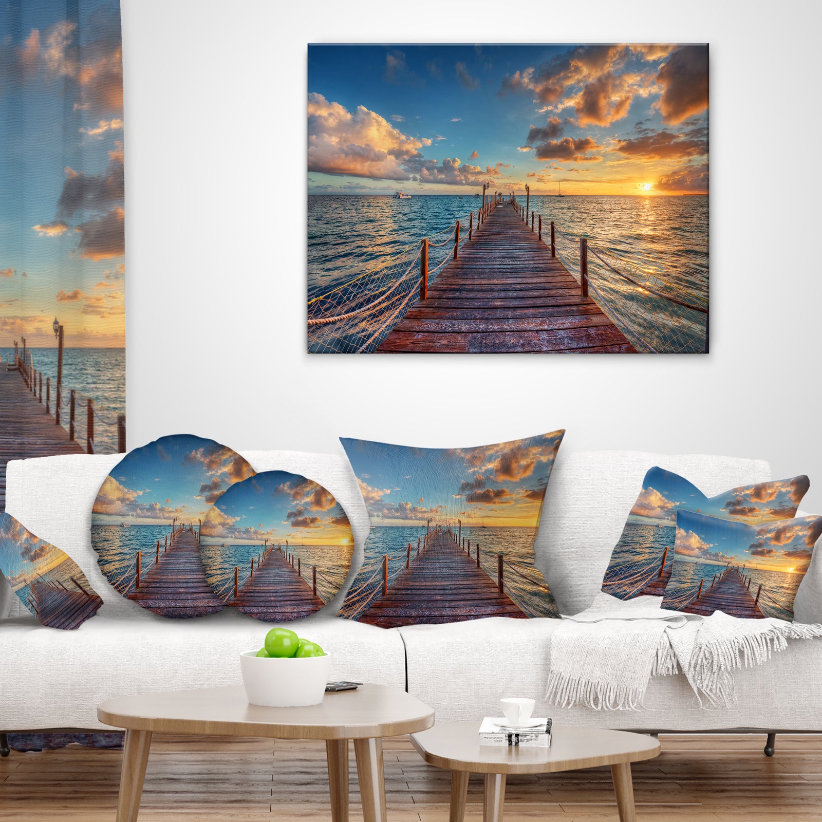 Brilliant Sunrise over Sea Pier - Modern Canvas Art Print