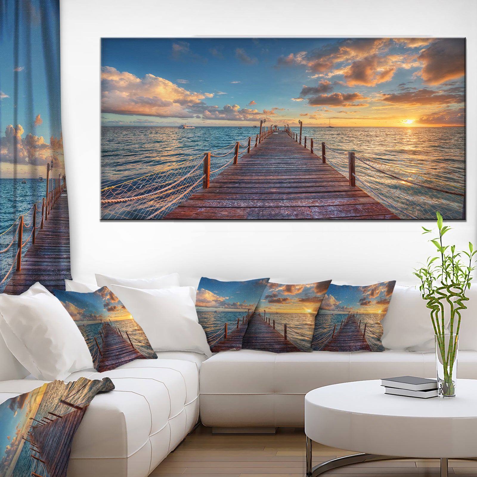 Brilliant Sunrise over Sea Pier - Modern Canvas Art Print