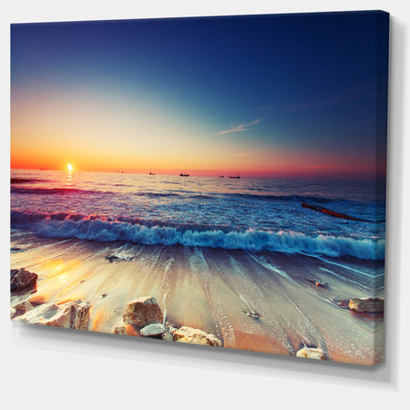 Beautiful Sunrise over Blue Sea - Seashore Canvas Art Print
