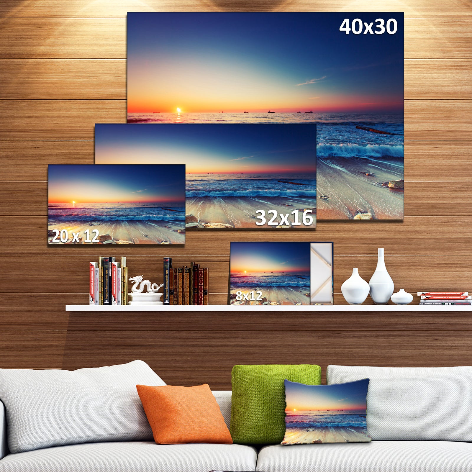Beautiful Sunrise over Blue Sea - Seashore Canvas Art Print