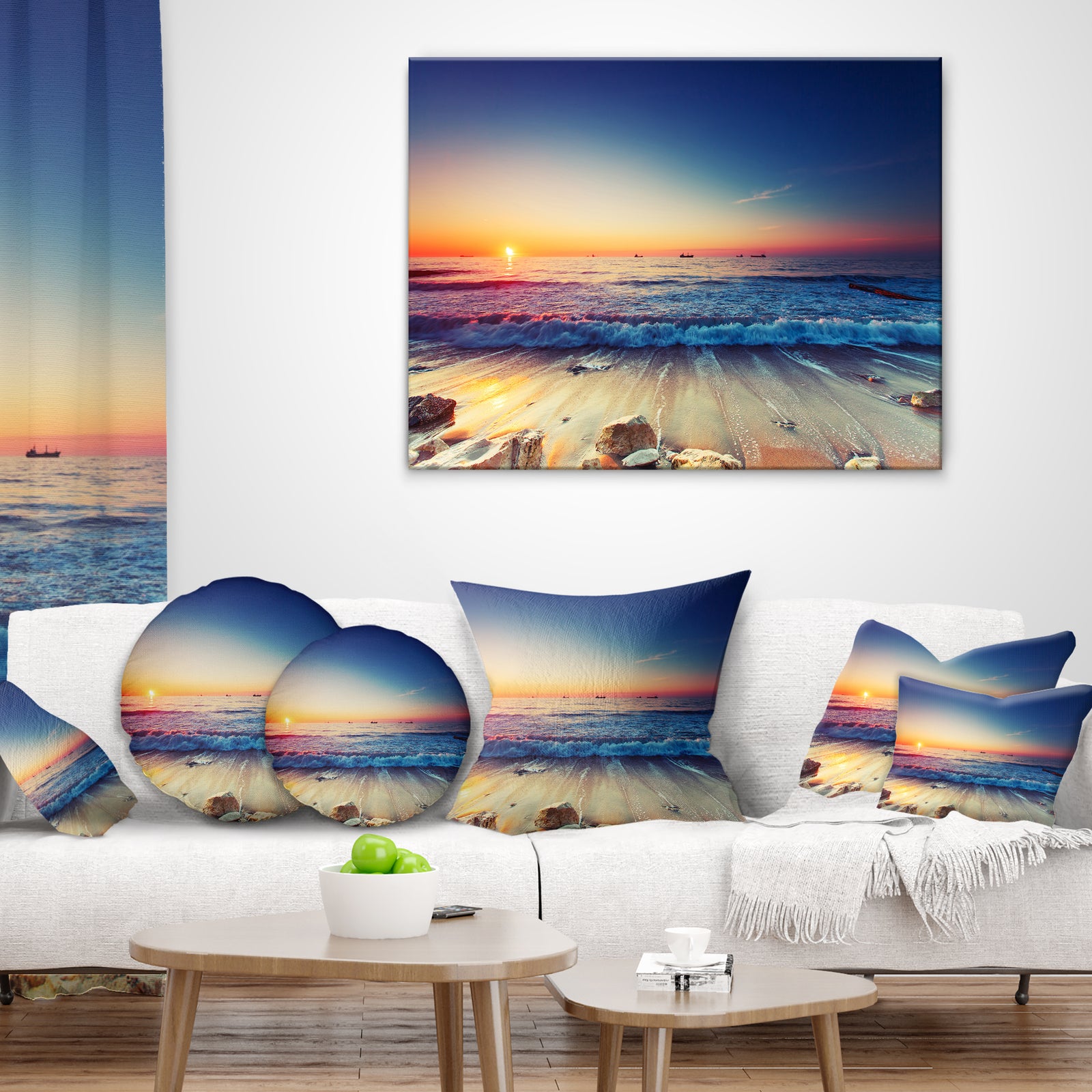 Beautiful Sunrise over Blue Sea - Seashore Canvas Art Print