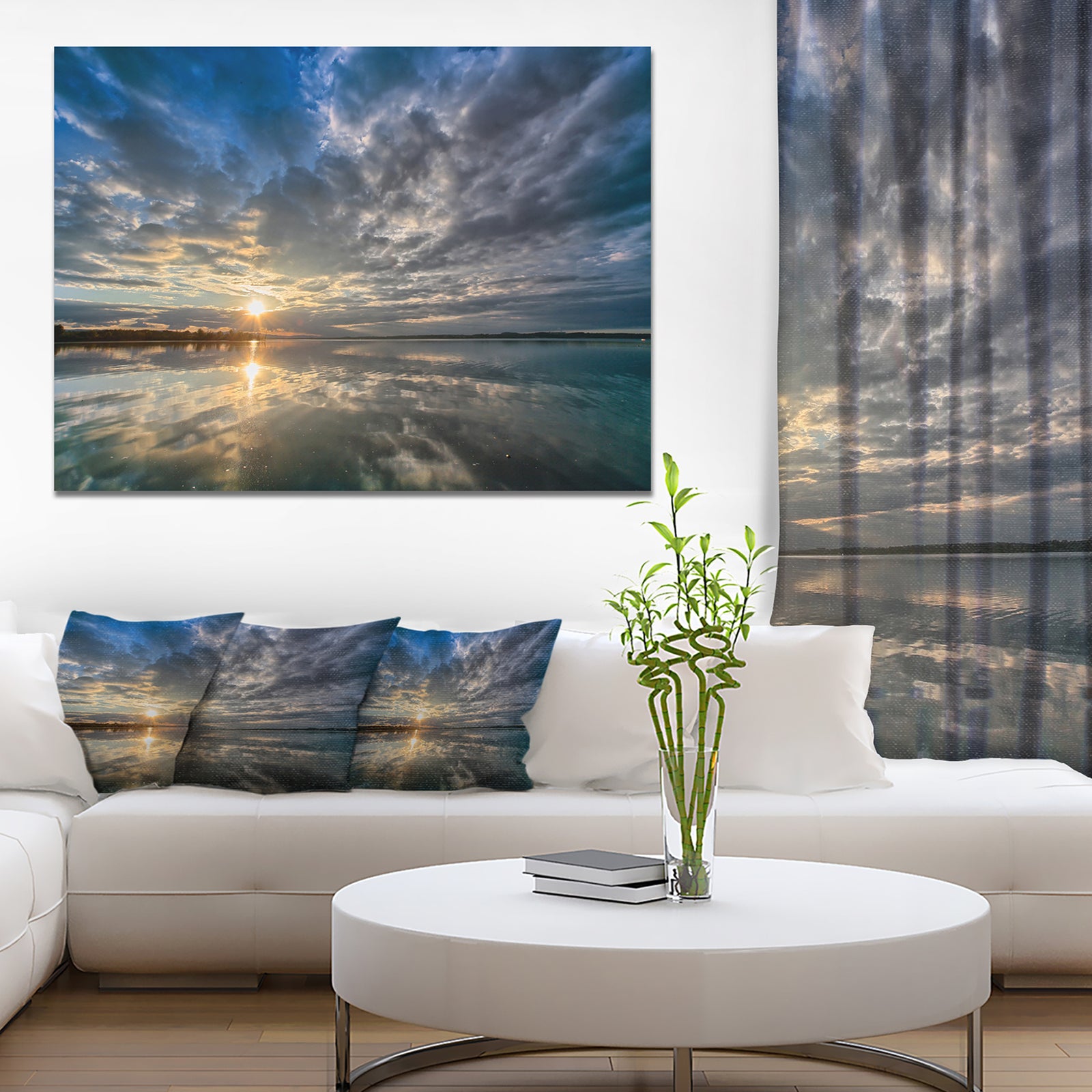 Sunset with Dramatic Sky and Sea - Modern Seashore Canvas Wall Art Print