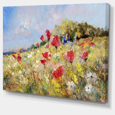 Painted Poppies on Summer Meadow - Large Landscape Canvas Art