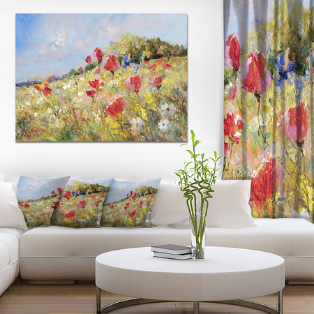 Painted Poppies on Summer Meadow - Large Landscape Canvas Art