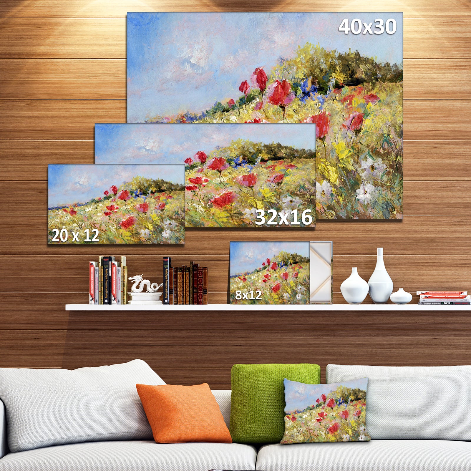 Painted Poppies on Summer Meadow - Large Landscape Canvas Art