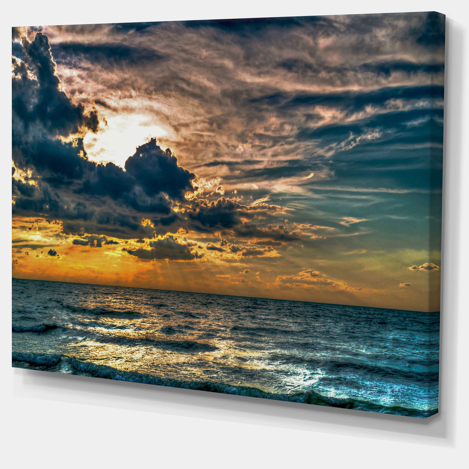 Sun Break over Blue Ocean - Large Seashore Canvas Artwork Print