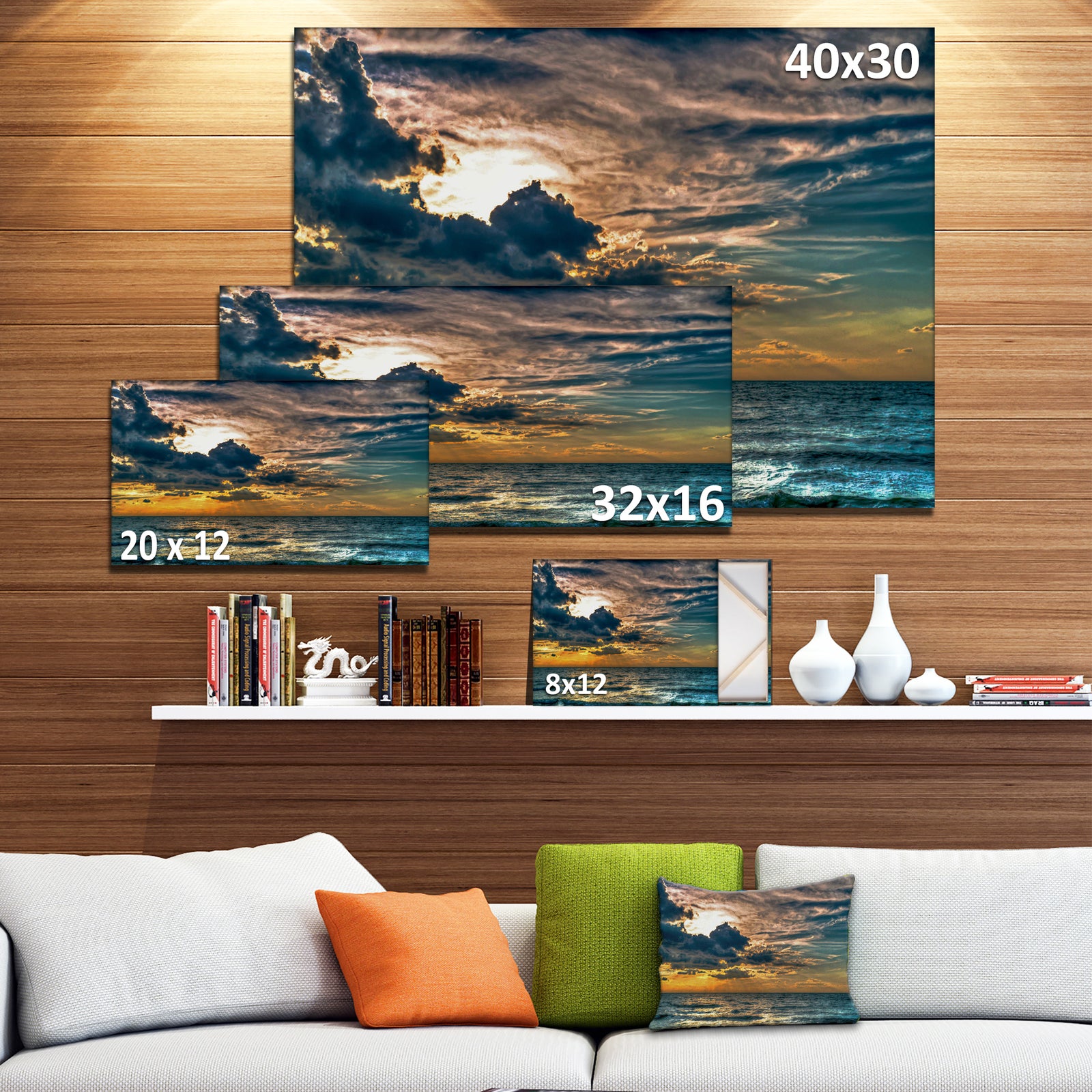 Sun Break over Blue Ocean - Large Seashore Canvas Artwork Print