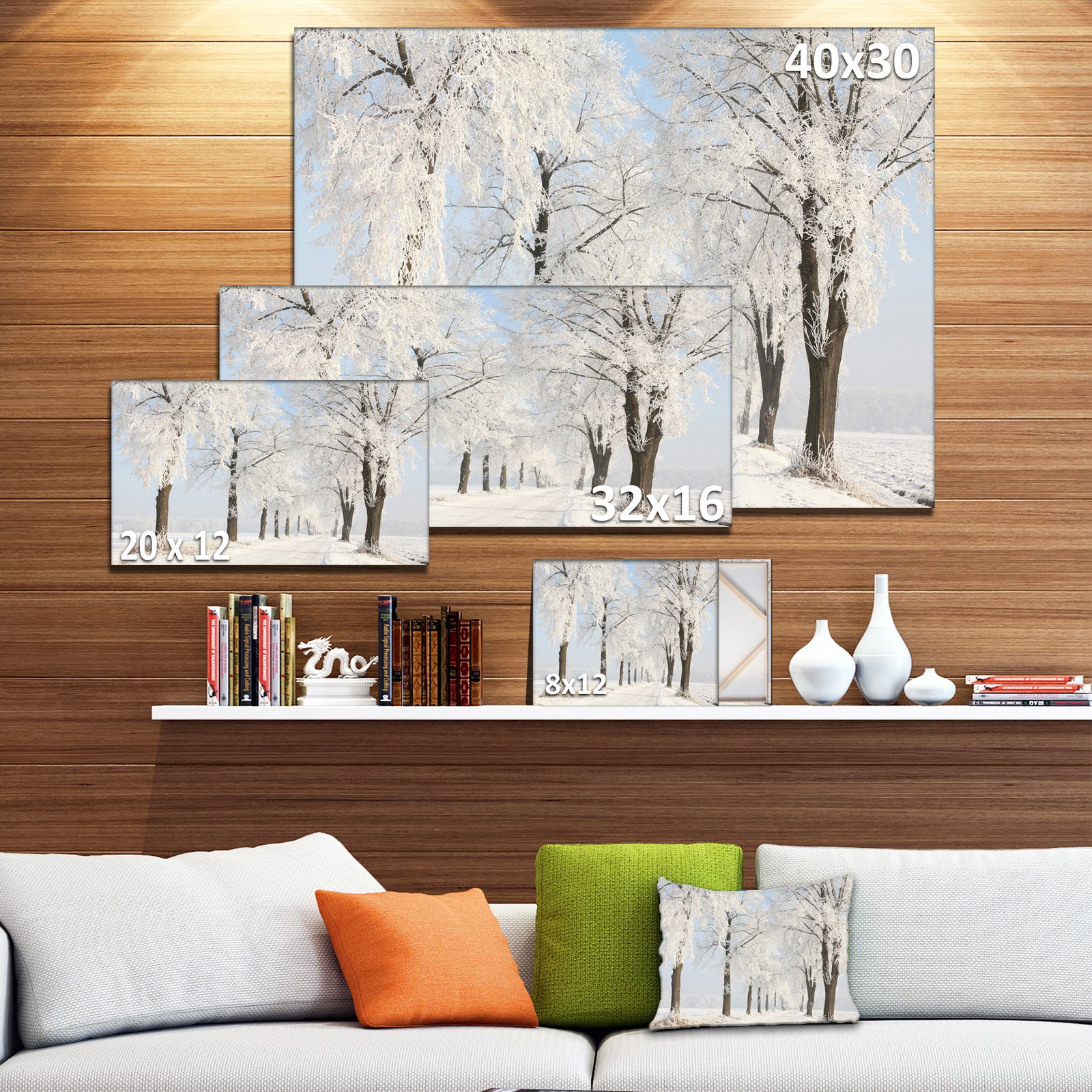 Winter Lane on Sunny Morning - Modern Forest Canvas Wall Artwork