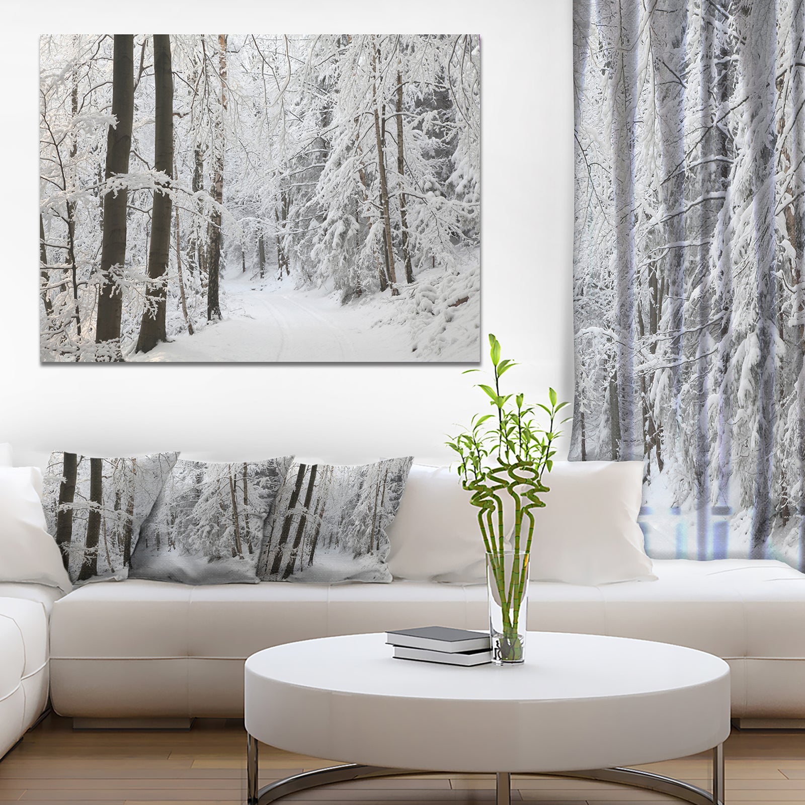 Dense Winter Forest and Lane - Large Forest Artwork Canvas