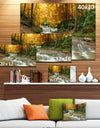 Forest Waterfall with Yellow Trees - Landscape Canvas Art Print