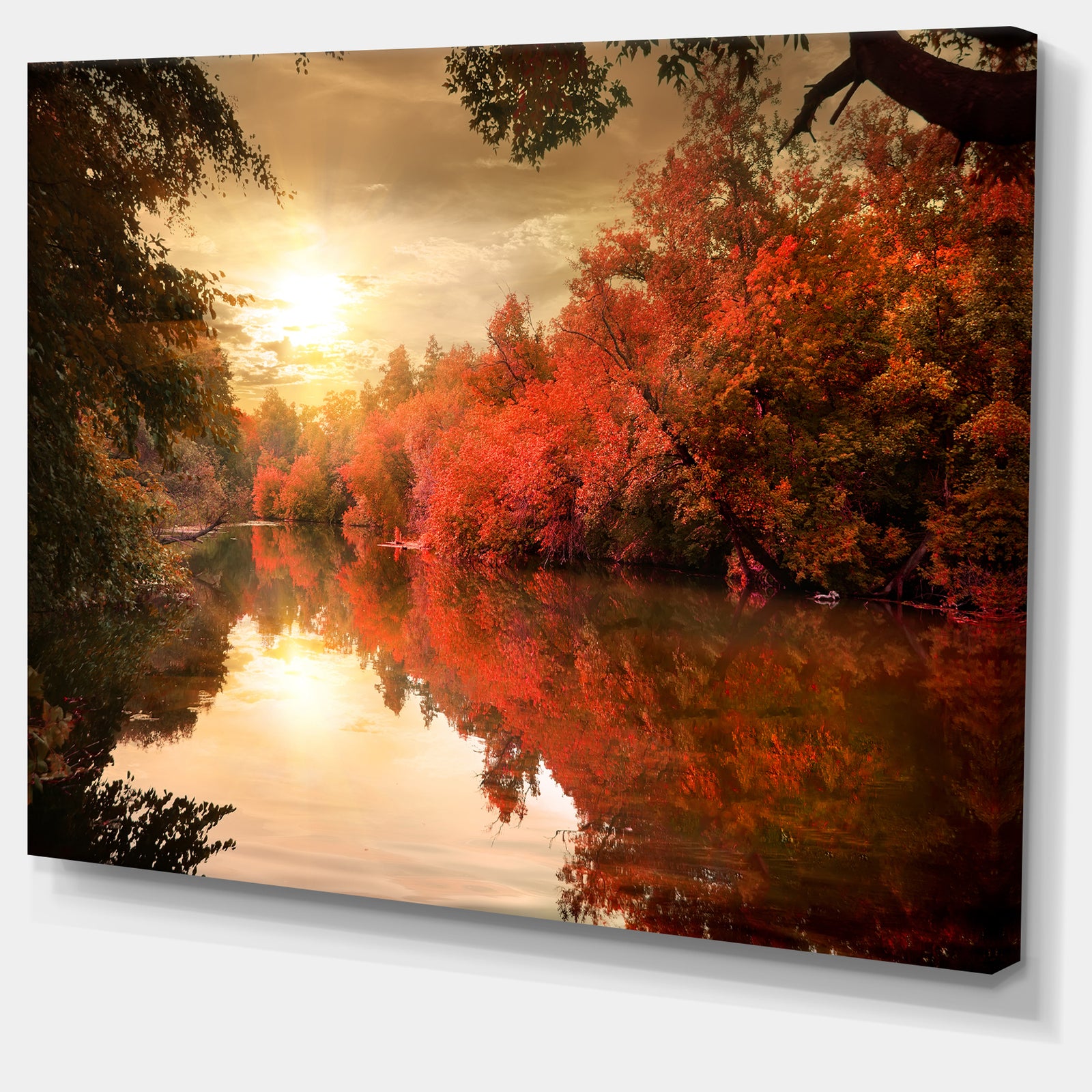 Colorful Fall Sunset over River - Landscape Canvas Art Print