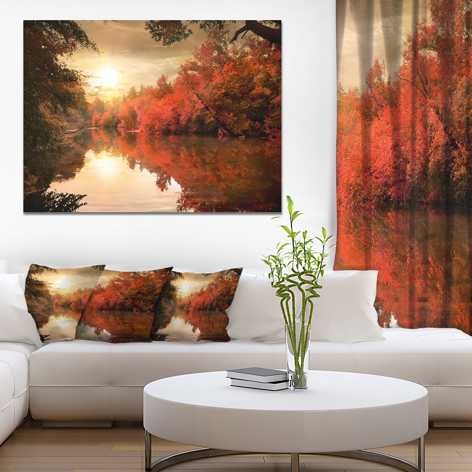 Colorful Fall Sunset over River - Landscape Canvas Art Print