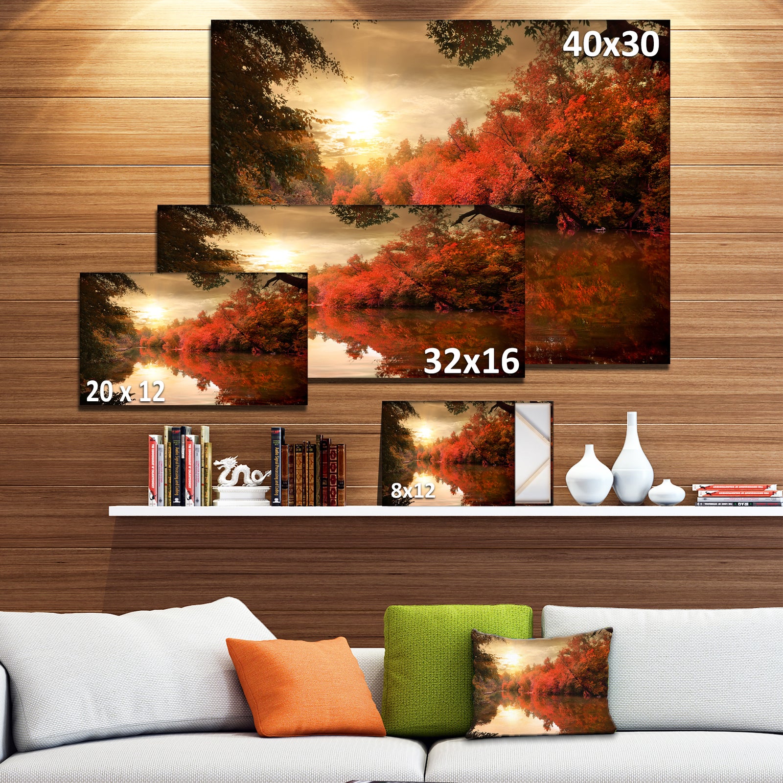 Colorful Fall Sunset over River - Landscape Canvas Art Print