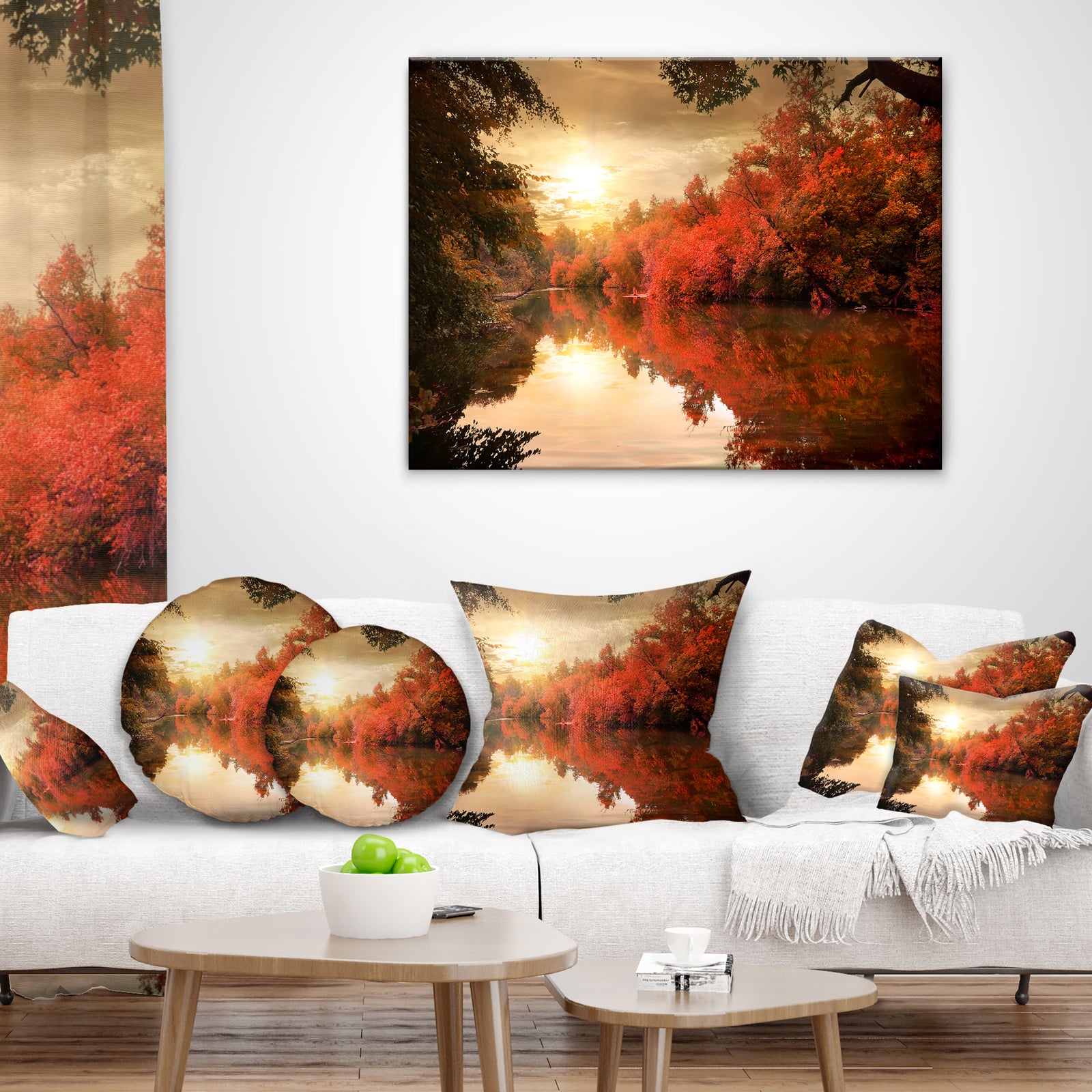 Colorful Fall Sunset over River - Landscape Canvas Art Print