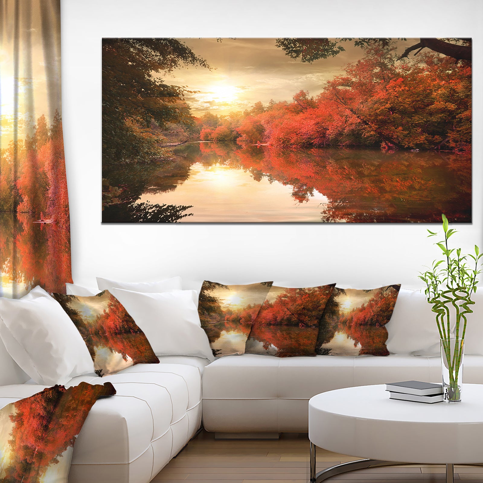 Colorful Fall Sunset over River - Landscape Canvas Art Print