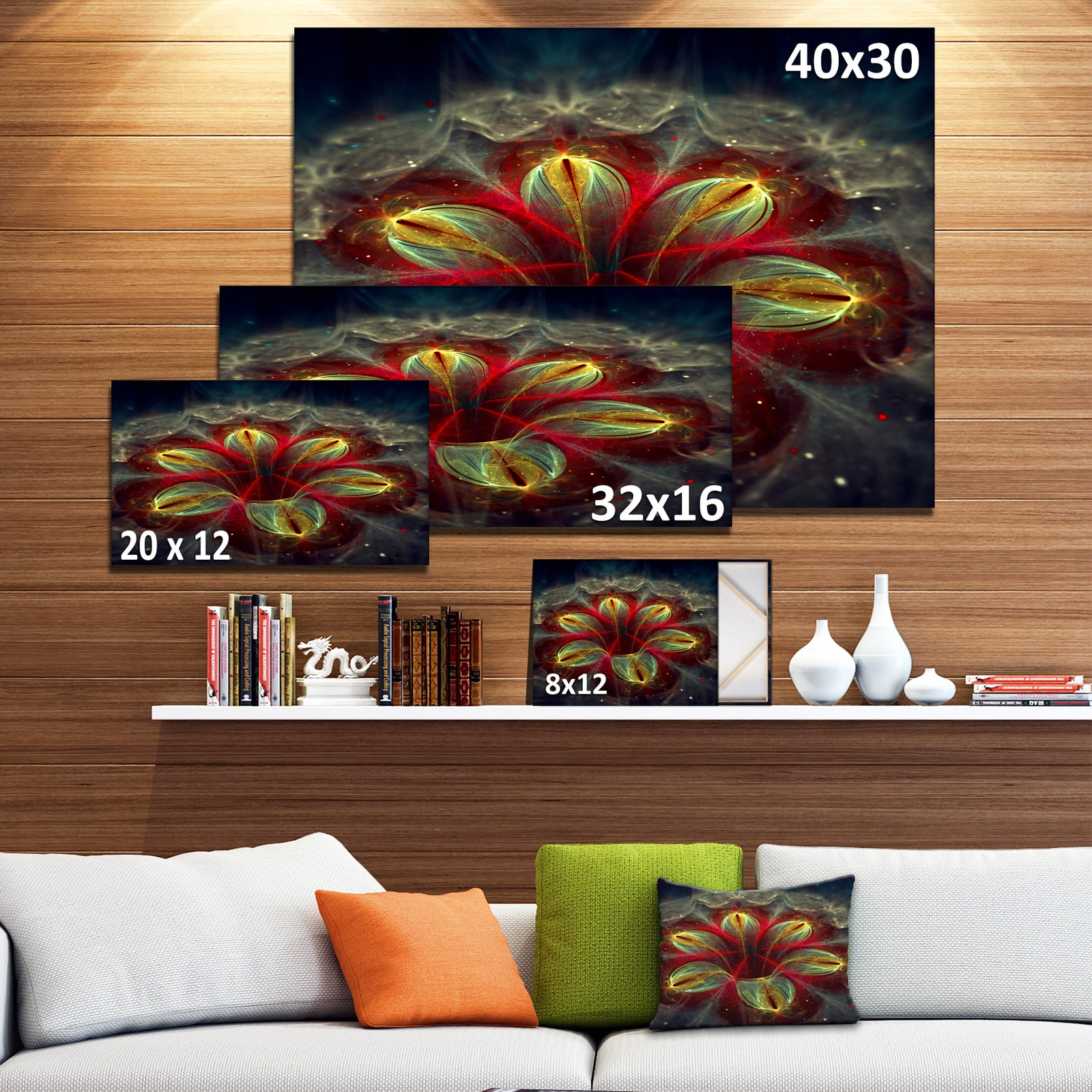 Red Golden Colorful Fractal Design - Modern Floral Wall Artwork