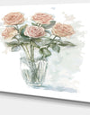 Pink Roses Bunch in the Vase - Modern Flower Canvas Wall Artwork