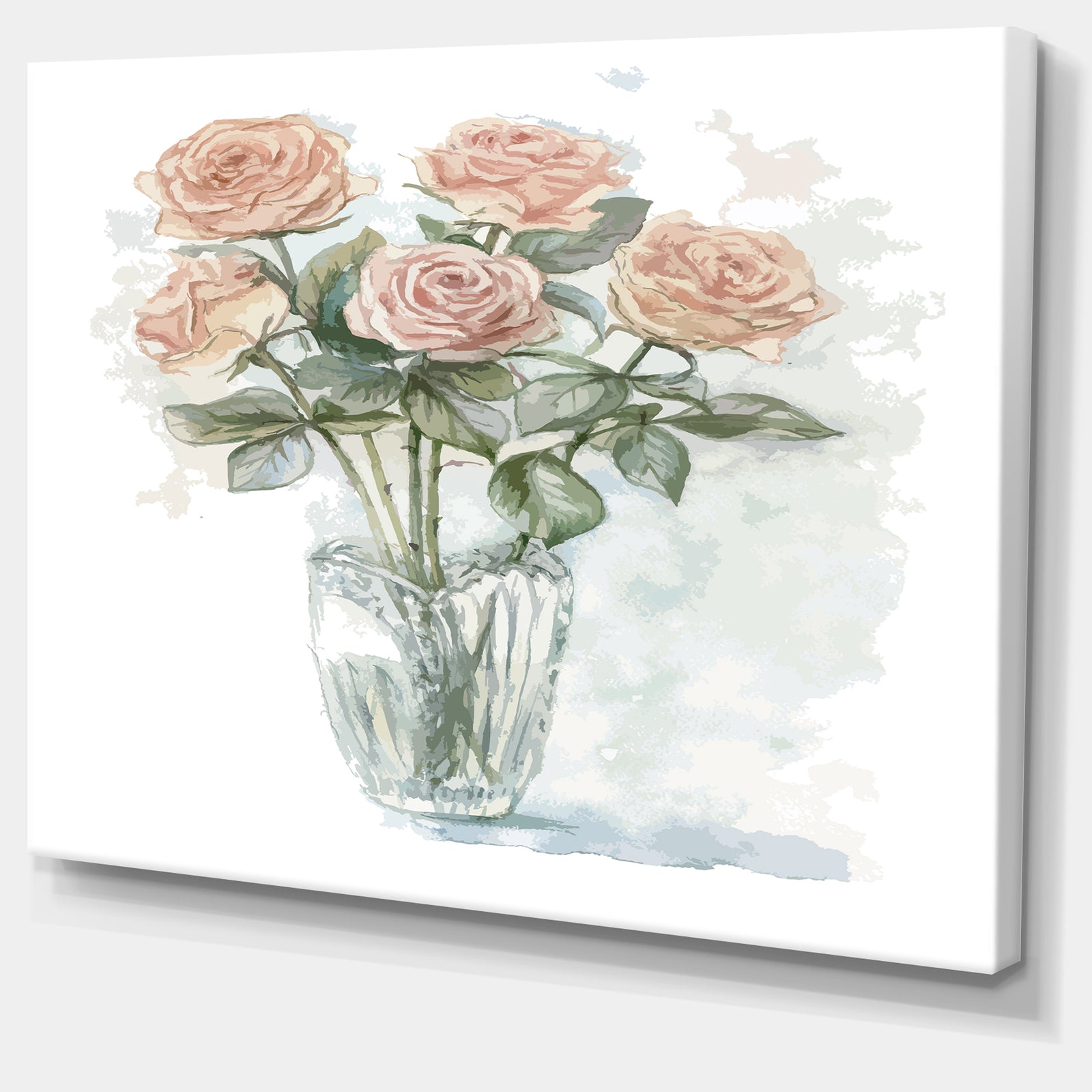 Pink Roses Bunch in the Vase - Modern Flower Canvas Wall Artwork