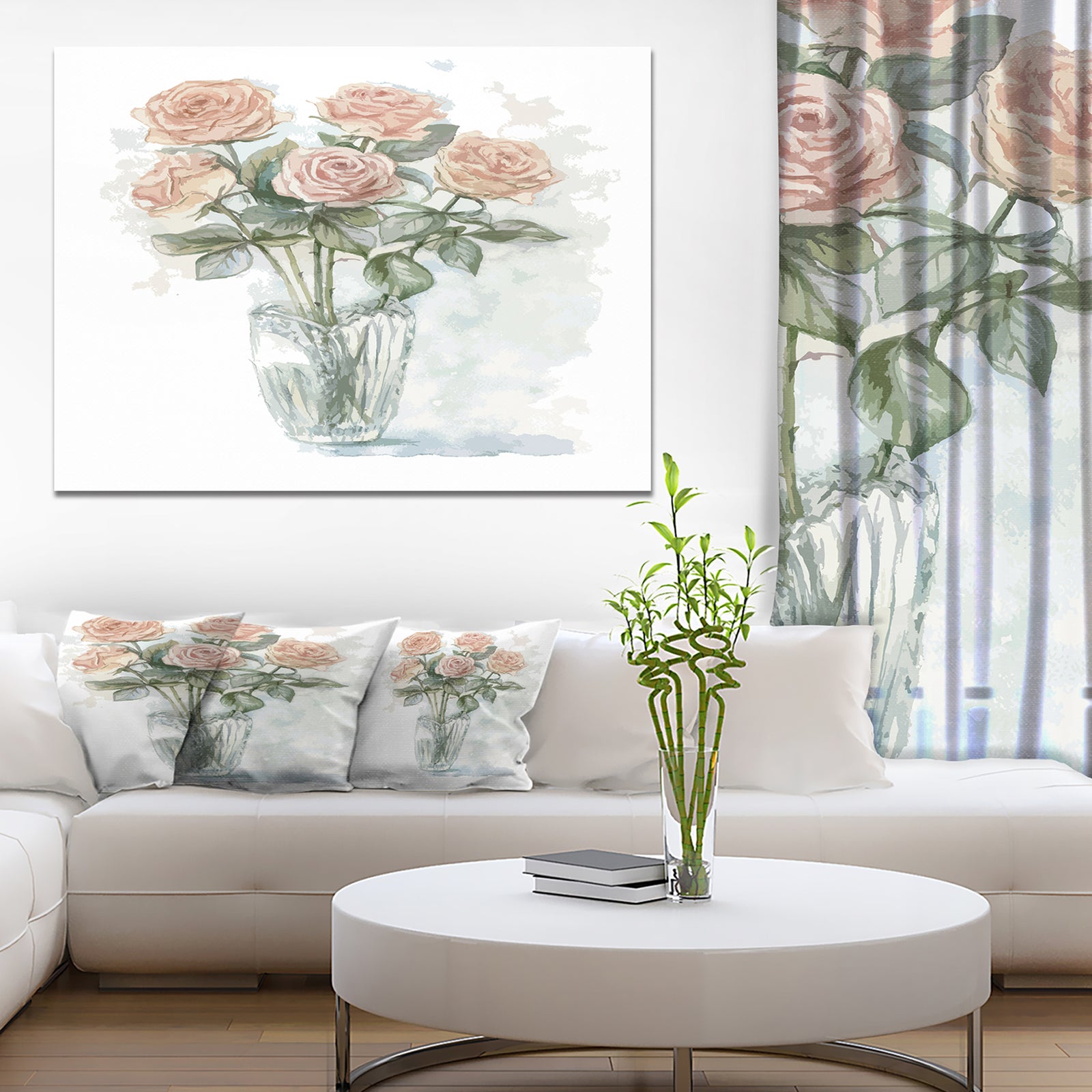 Pink Roses Bunch in the Vase - Modern Flower Canvas Wall Artwork
