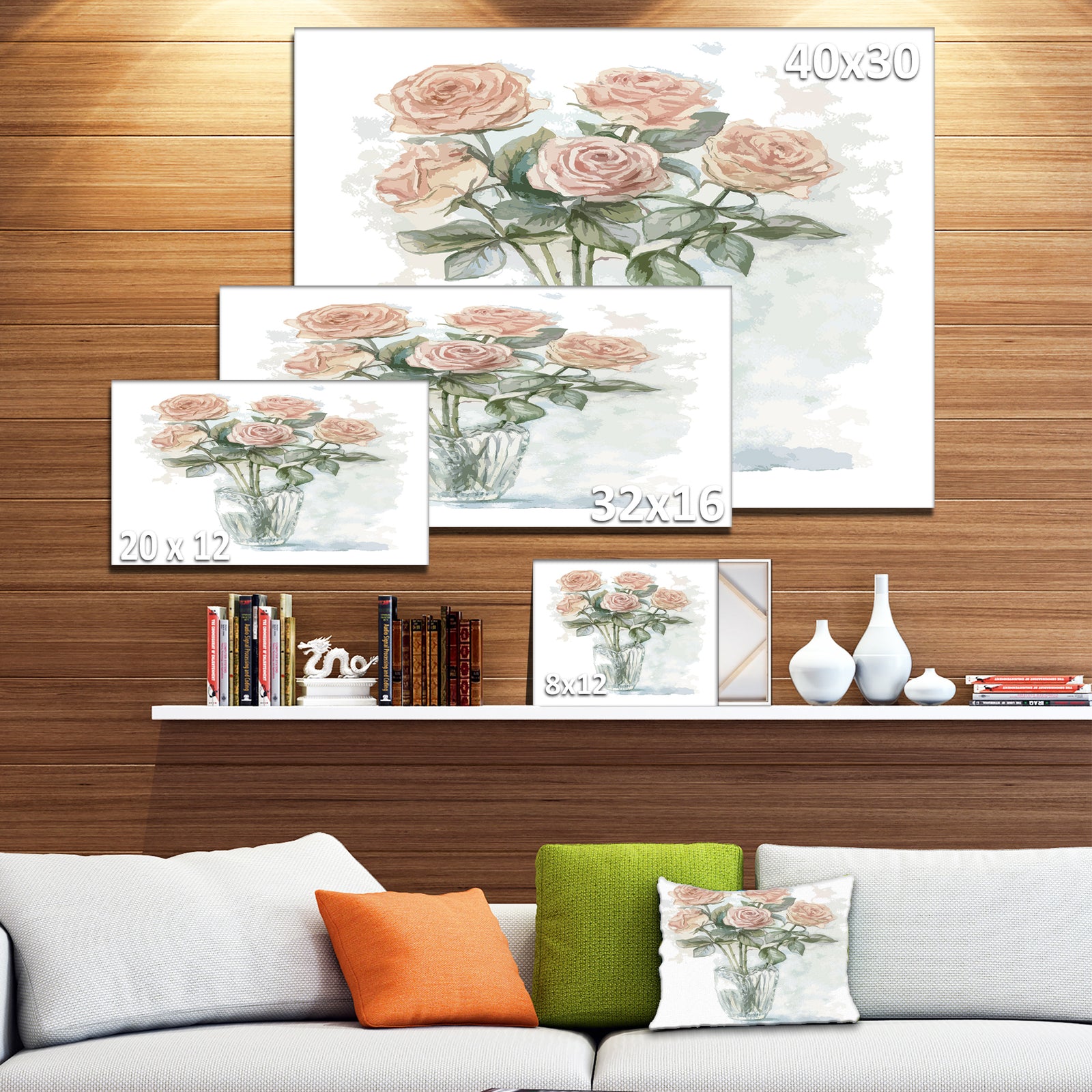 Pink Roses Bunch in the Vase - Modern Flower Canvas Wall Artwork