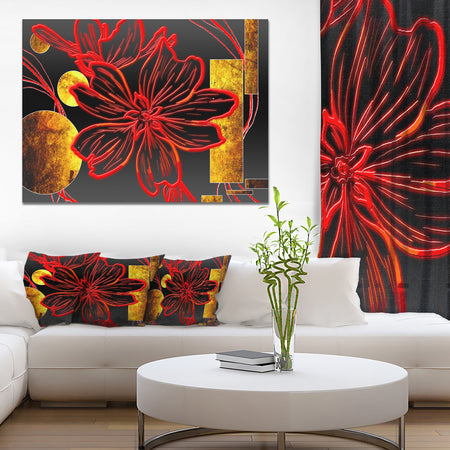 Abstract Red Flower Painting - Modern Flower Canvas Wall Artwork