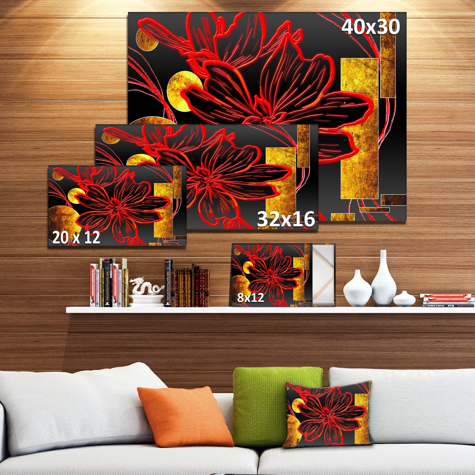 Abstract Red Flower Painting - Modern Flower Canvas Wall Artwork