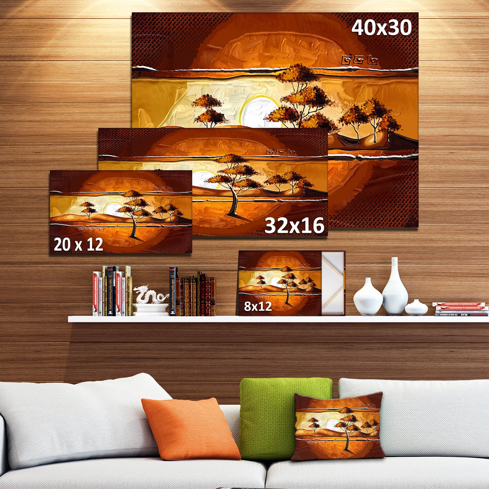 African Motive Art Watercolor - Modern Landscape Wall Art Canvas