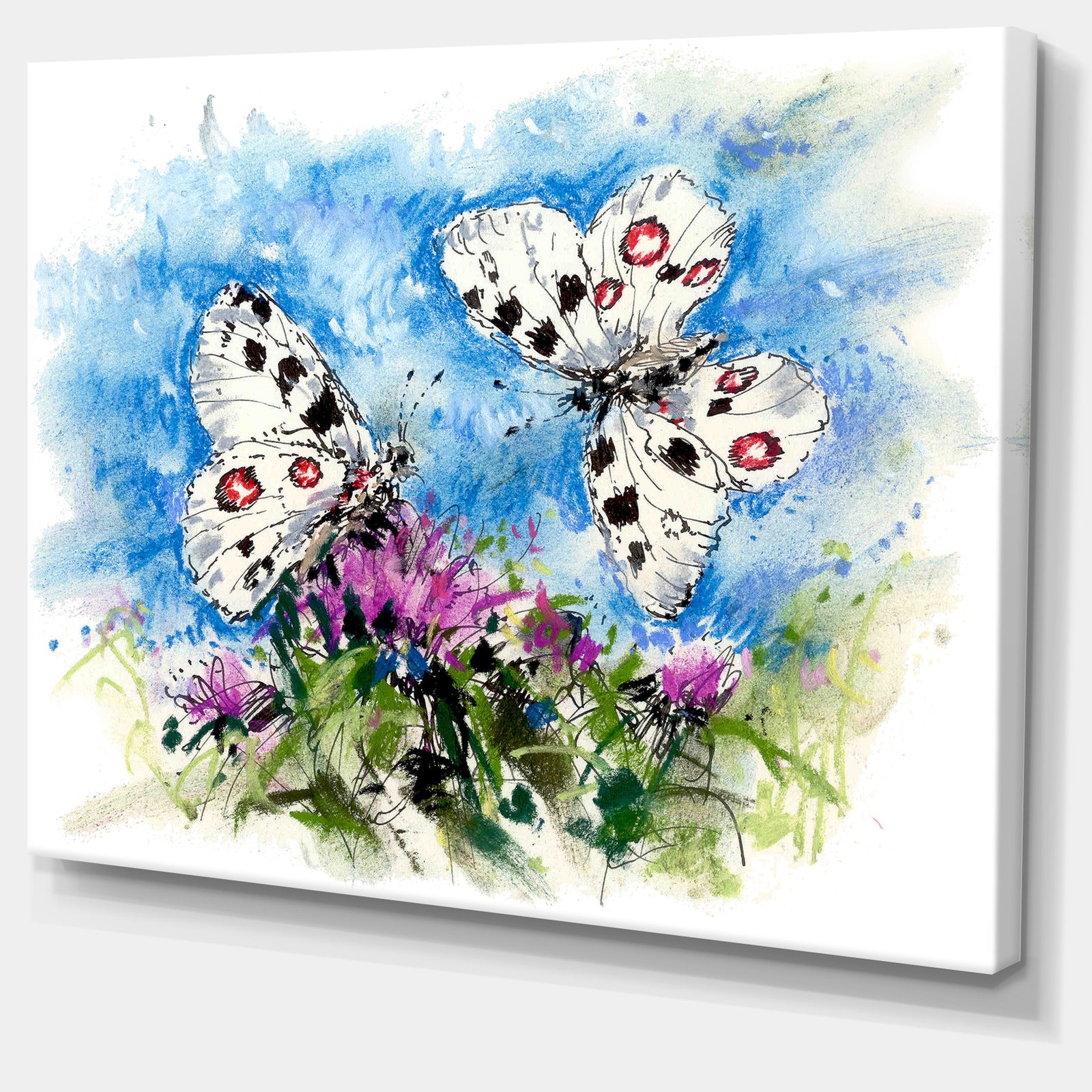 Apollo Butterflies Illustration on Blue - Floral Canvas Artwork