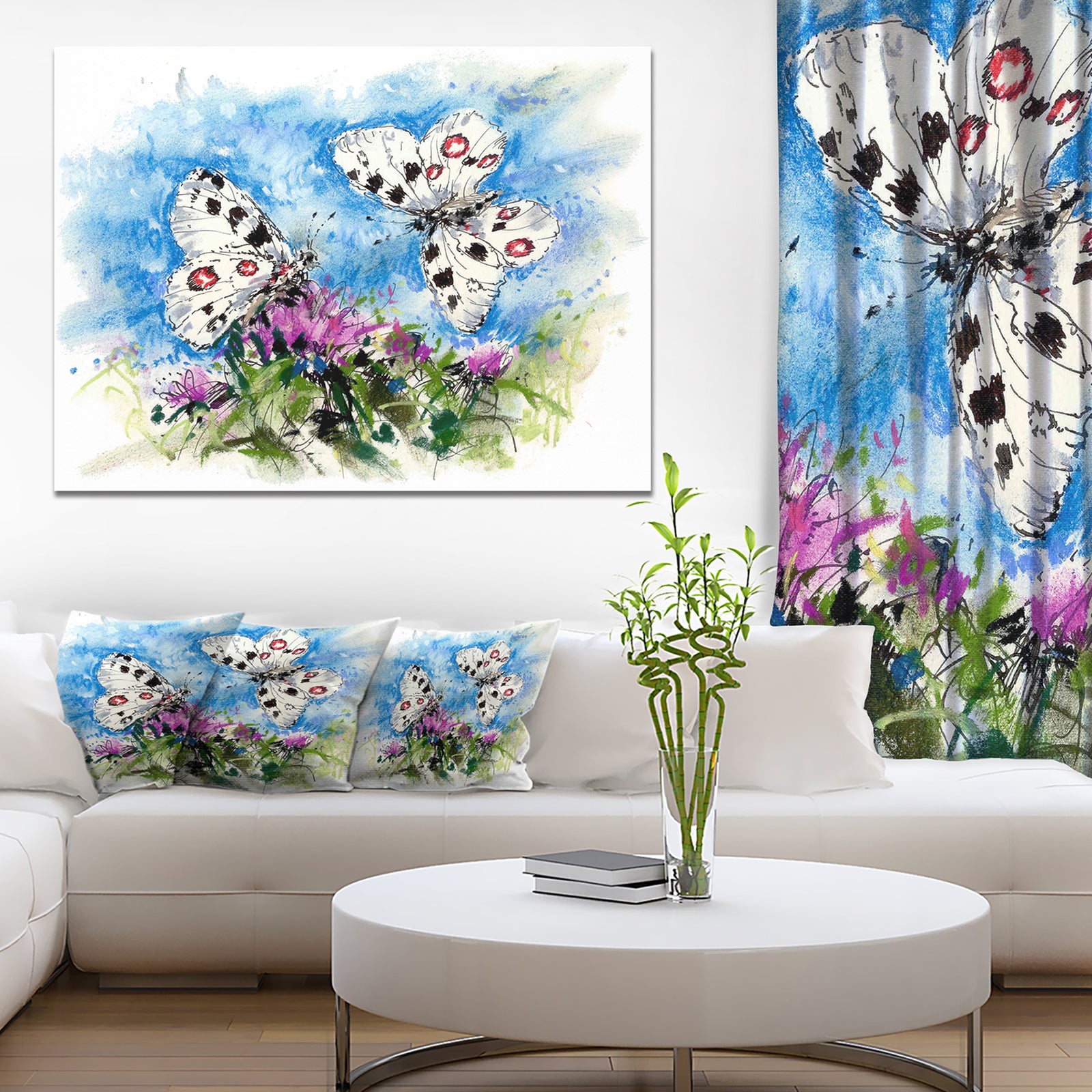 Apollo Butterflies Illustration on Blue - Floral Canvas Artwork