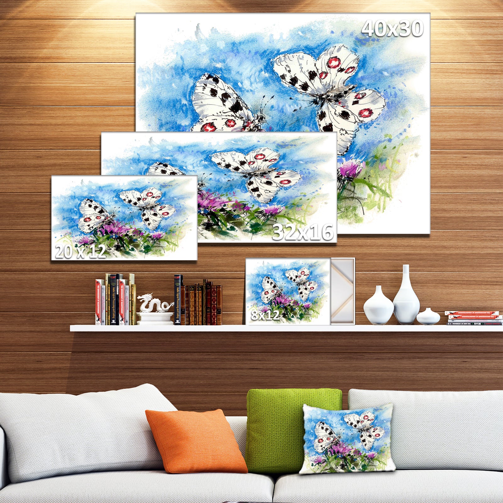 Apollo Butterflies Illustration on Blue - Floral Canvas Artwork
