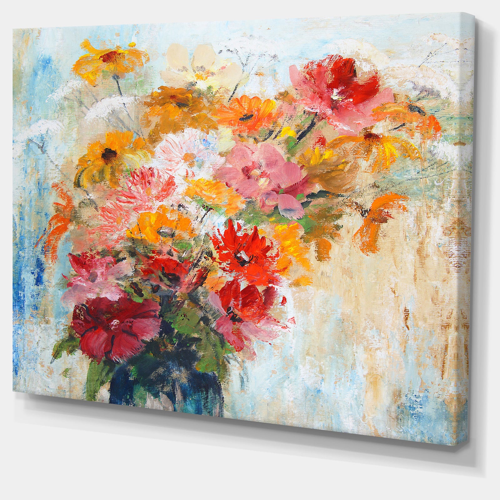 Flowers in Vase Painted Illustration - Floral Canvas Artwork