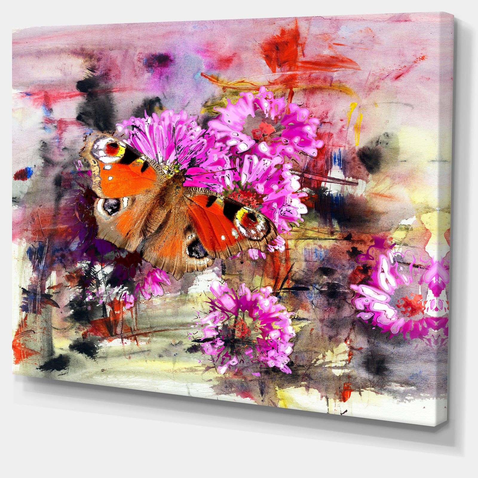 Pink Flowers and Cute Butterflies - Floral Canvas Artwork