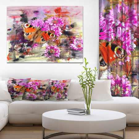 Pink Flowers and Cute Butterflies - Floral Canvas Artwork