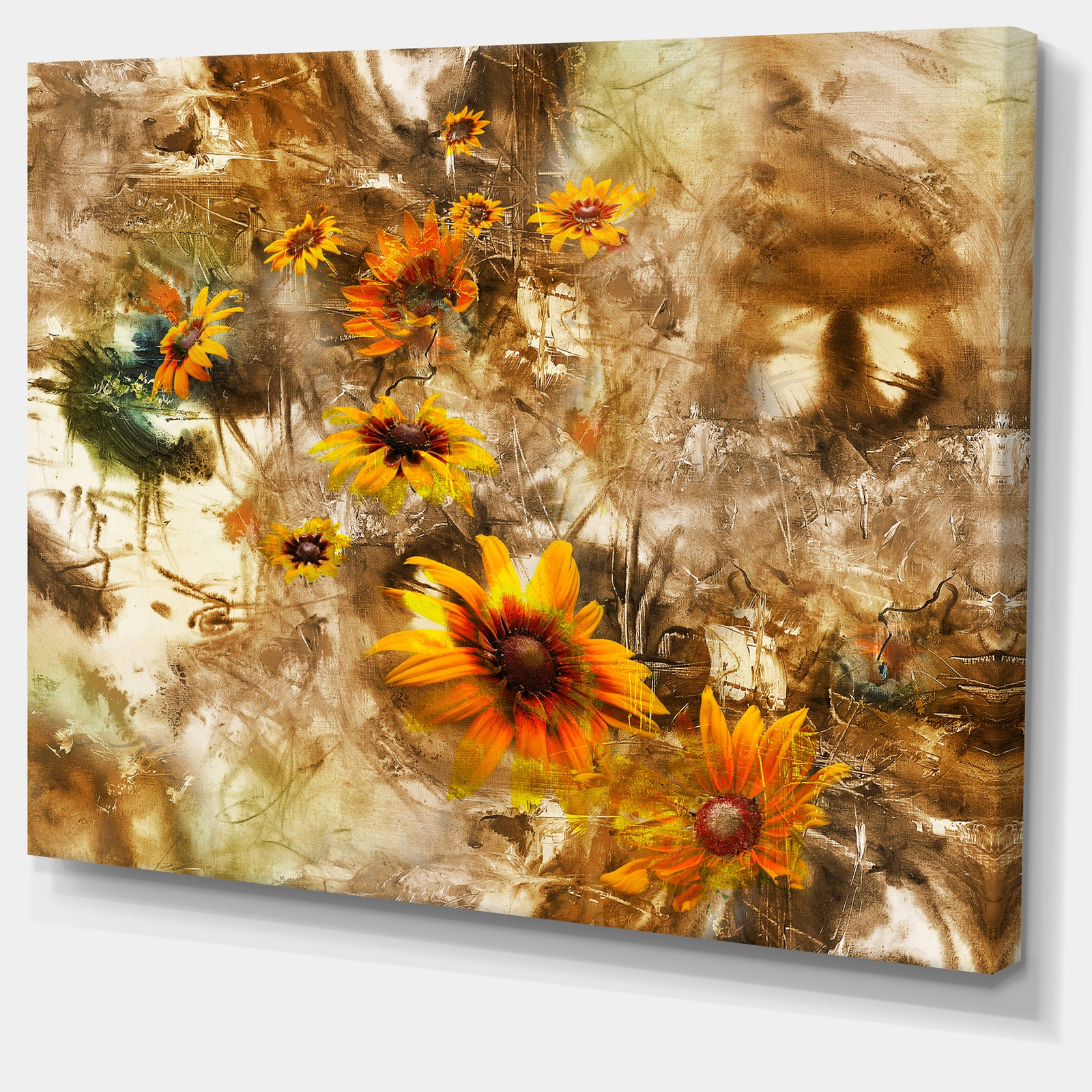 Yellow Flowers with Brown Background - Extra Large Floral Wall Art
