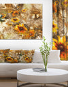 Yellow Flowers with Brown Background - Extra Large Floral Wall Art