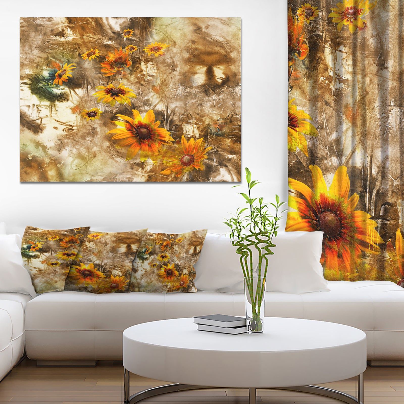 Yellow Flowers with Brown Background - Extra Large Floral Wall Art