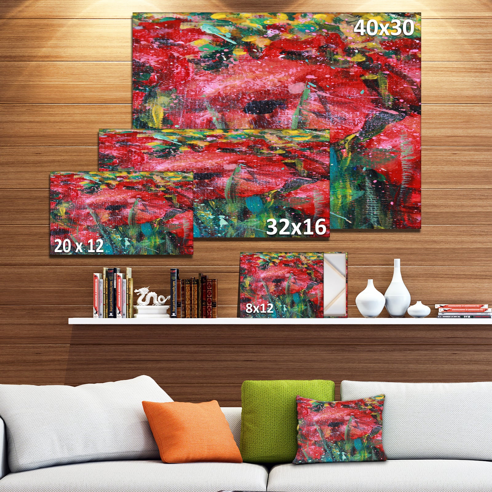 Red Poppies Acrylic Drawing - Extra Large Floral Wall Art