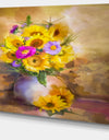 Yellow Sunflower and Violet Aster Flowers - Extra Large Floral Wall Art