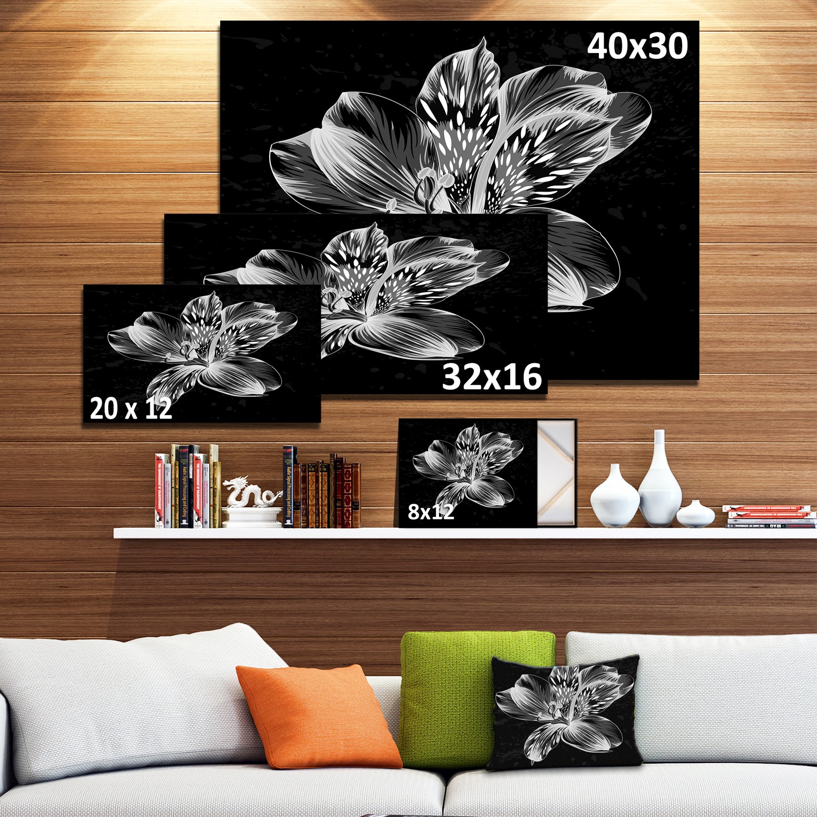 Beautiful Monochrome Alstroemeria Flower - Extra Large Floral Wall Art